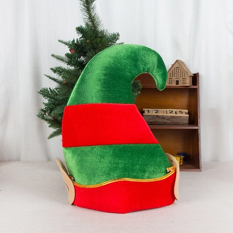 Christmas Elf Hat With Ears Red Green Striped Gold Velvet Xmas Party Decoration Costume Accessories For Adults Festive Hat