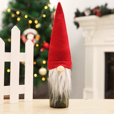 Copribottiglia di Vino Gnomo di Natale Decorazione Tomte Festiva Per Tavolo Borsa Regalo Per Bottiglia di Vino Ornamento Festa