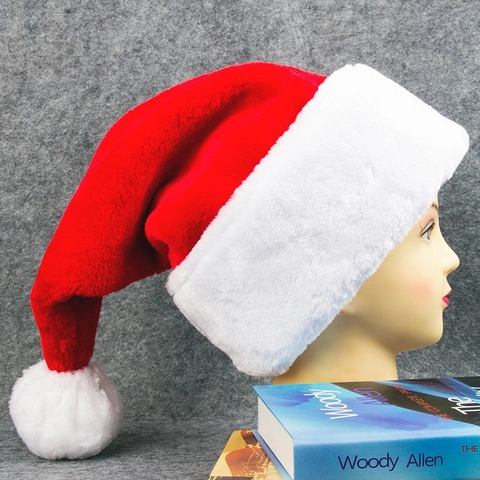 Bonnet De Père Noël Décorations De Noël Peluche Velours Accessoire De Fête Adulte Enfants Classique Rouge Blanc Plaid LED Lumineux