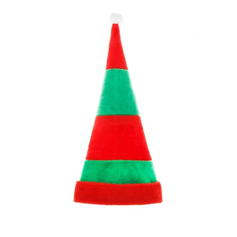Bonnet de Noël en Peluche Rayé Rouge et Vert Extra Long Chapeau de Costume de Clown Elfe pour Décorations de Fête