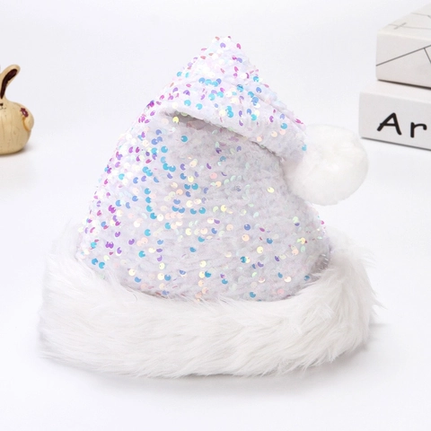 Gorro de Navidad con Lentejuelas Reversibles y Borde de Felpa Blanca Brillante Rojo Blanco Gorra de Fiesta para Adultos Decoración