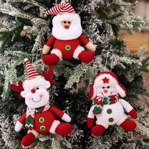 Christmas Knitted Plush Pendant Santa Claus Snowman Elk Reindeer Tree Ornament Festive Home Decor Xmas Gift Decoration
