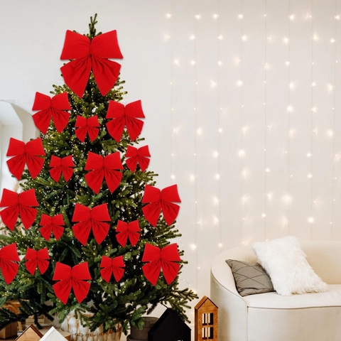 Lazo de Tela de Flocado de Navidad Grande Rojo Verde Azul Rojo Vino Terciopelo Lazo Decoración Árbol de Navidad Para Hogar Fiesta Escena