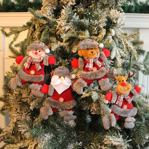 Exquis Ornements de Noël en Peluche Père Noël Bonhomme de Neige Renne Ours Pendentif en Tissu Décoration Maison