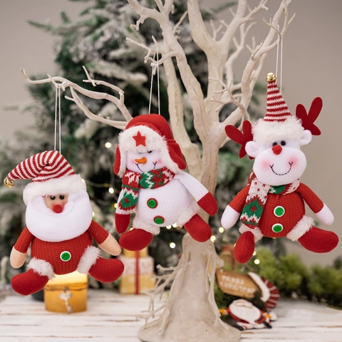 Christmas Knitted Plush Pendant Santa Claus Snowman Elk Reindeer Tree Ornament Festive Home Decor Xmas Gift Decoration