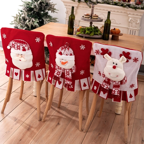 Housses de Chaise de Noël Avec Poupées 3D Père Noël Bonhomme de Neige Renne Tricot Pour Salle à Manger Décoration