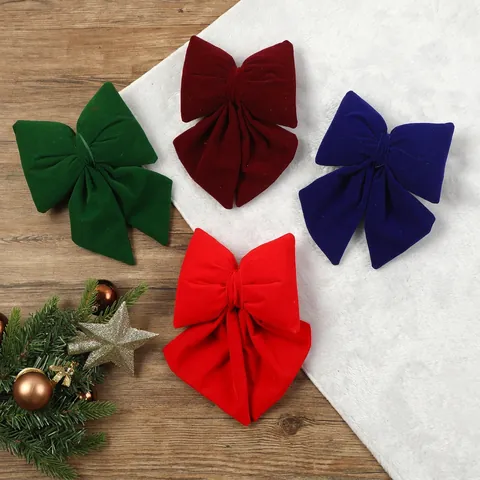 Lazo de Tela de Flocado de Navidad Grande Rojo Verde Azul Rojo Vino Terciopelo Lazo Decoración Árbol de Navidad Para Hogar Fiesta Escena