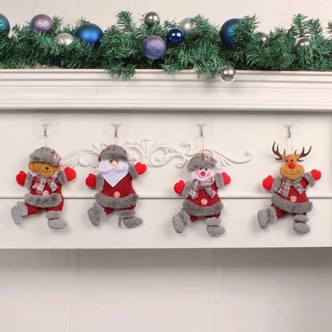 Exquis Ornements de Noël en Peluche Père Noël Bonhomme de Neige Renne Ours Pendentif en Tissu Décoration Maison