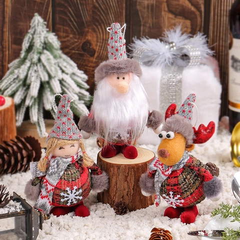 Gnomes de Noël Ornements Père Noël Renne Fille Poupée Peluche Pendentif Suspendu Décor d'Arbre de Noël pour Fête