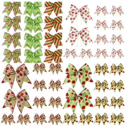 Nœuds Décoratifs de Noël en Polyester Imprimés Pois Rayures Sucres d'Orge Ornements pour Sapin de Noël Boîte Cadeau Guirlande Décoration