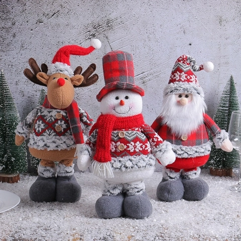 Nordic Christmas Telescopic Plush Doll Standing Santa Claus Snowman Reindeer Figurine Holiday Home Window Party Table Decor Gift