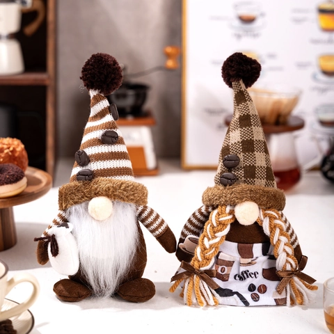Koffie Kabouter Pluche Decoratie Handgemaakte Zweedse Tomte Kerst Gezichtloze Pop Met Koffieboon Voor Thuis Café Kantoor Keuken