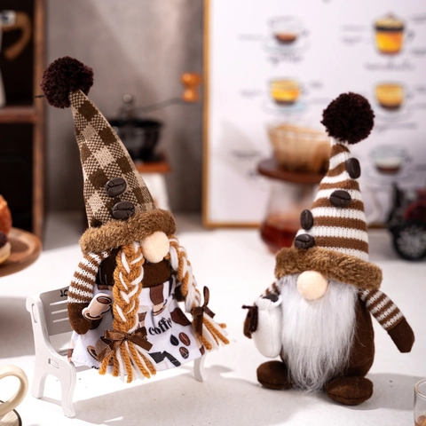 Koffie Kabouter Pluche Decoratie Handgemaakte Zweedse Tomte Kerst Gezichtloze Pop Met Koffieboon Voor Thuis Café Kantoor Keuken