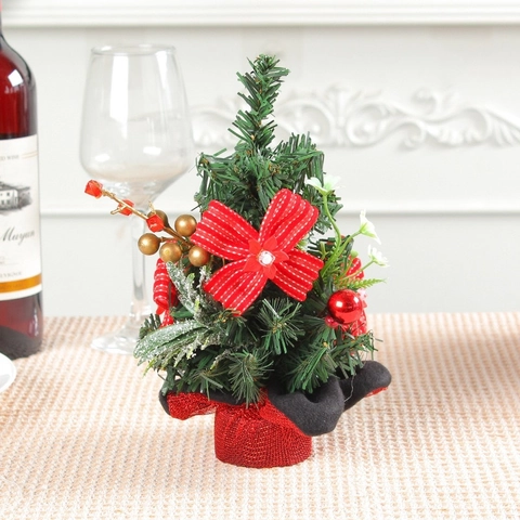 Mini Albero Di Natale Ornamento Da Tavolo Pino Artificiale Con Bacche Rosse Fiocco Palla Di Natale Per Decorazione Casa