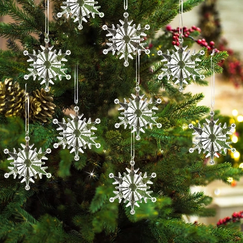 Transparente Acryl Schneeflocke Anhänger Mehrfach Facettiert Weihnachtsbaum Hängedekoration Für Zuhause Feiertag Party