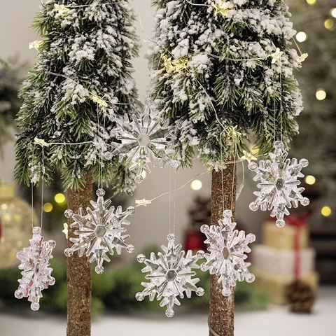 Transparente Acryl Schneeflocke Anhänger Mehrfach Facettiert Weihnachtsbaum Hängedekoration Für Zuhause Feiertag Party