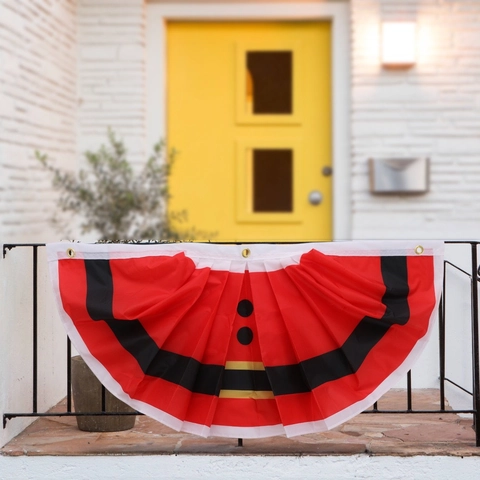 Weihnachten Plissee Fächerflagge Bunting Für Außen Zaun Deko Polyester Weihnachtsmann Elf Karo Muster Halbkreis Banner Mit Metallösen