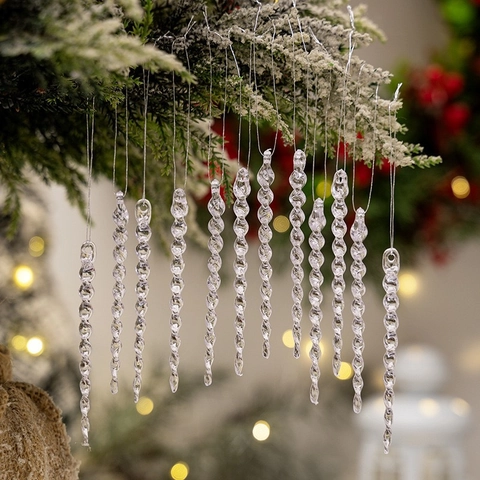 Transparent Acryl Weihnachten Eiszapfen Anhänger Spiral Verdreht Eis Tropfen Pendants Für Feiertag Baum Hängend Winter Dekor