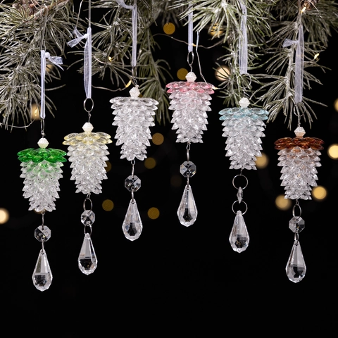 Acryl Weihnachten Tannenzapfen Anhänger Kristall Effekt Kiefernzapfen Ornament Für Weihnachtsbaum Winter Feiertag Deko