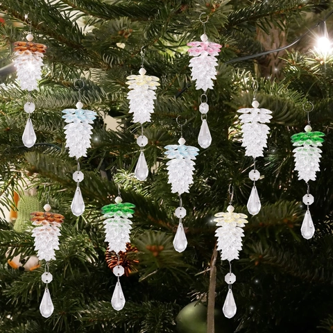 Acryl Weihnachten Tannenzapfen Anhänger Kristall Effekt Kiefernzapfen Ornament Für Weihnachtsbaum Winter Feiertag Deko