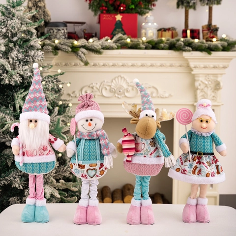 Muñeco Telescópico de Peluche de Navidad Rosa Azul Papá Noel Muñeco de Nieve Reno Figura Para Decoración de Ventana de Casa Regalo