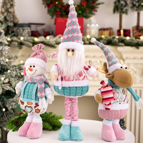 Weihnachts Teleskop Plüschpuppen Figuren Macaron Rosa Blau Strickstoff Ausziehbare Beine Nordischer Weihnachtsmann