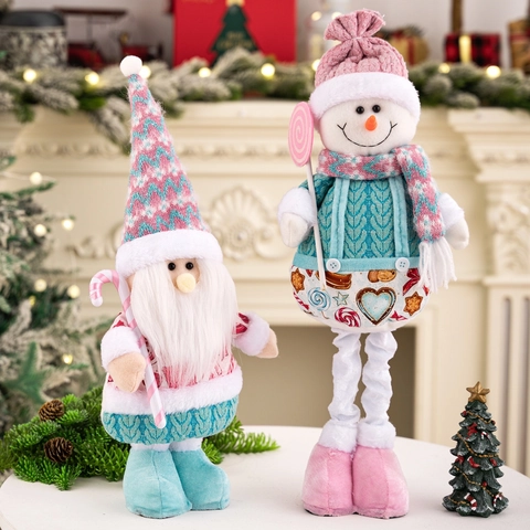 Muñeco Telescópico de Peluche de Navidad Rosa Azul Papá Noel Muñeco de Nieve Reno Figura Para Decoración de Ventana de Casa Regalo