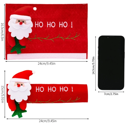 Fundas para Manijas de Puerta de Refrigerador de Navidad Papá Noel Muñeco de Nieve Reno Decoración Festiva Funda de Protección de Tela Bordada Ornamento