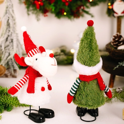 Weihnachten Federbein Plüschpuppe Ornament Weihnachtsmann Schneemann Rentier Figur Mit Eisenständer Haus Schreibtisch Deko