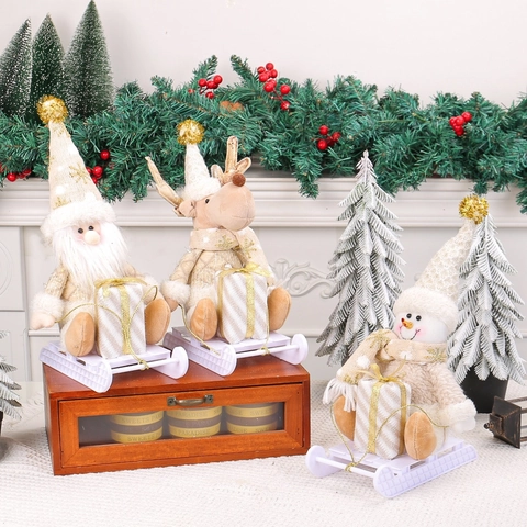 Addobbi Natalizi Nordici a Forma di Slitta Babbo Natale Renna Pupazzo di Neve Bambola di Peluche Decorazione Desktop per la Casa
