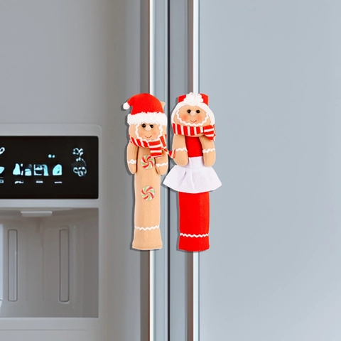 Couvre-Poignées de Réfrigérateur de Noël Bonhomme de Pain d'Épices en Polyester Protection de Poignée pour Maison Cuisine