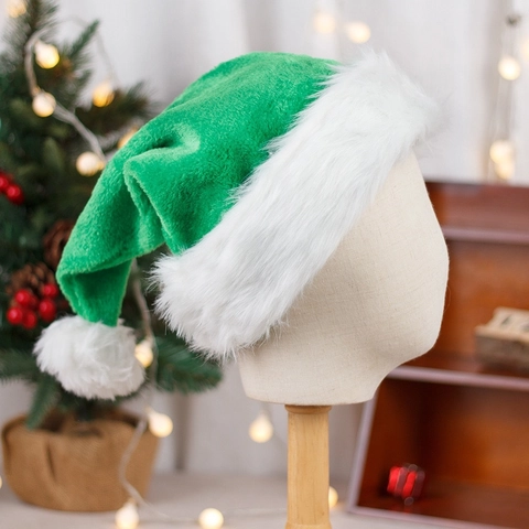 Gorro De Papá Noel Colorido Felpa Larga Espesada Decoración De Fiesta Ribete De Piel Sintética Pompón Accesorio Adultos