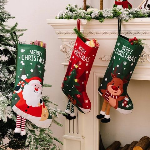 Grande Calza di Natale Decorazione Con Gambe Appese 3D Babbo Natale Pupazzo di Neve Alce Stampa Sacco Regalo per Camino