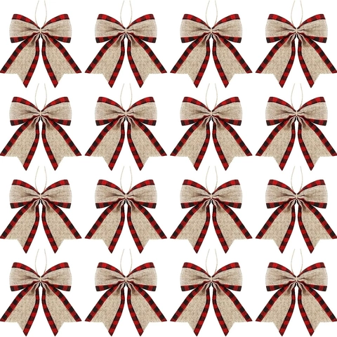 Fiocchi Decorativi Natale Iuta Bordo Quadri Fatto A Mano Rustico Fattoria Ornamento Albero Confezione Regalo Festa