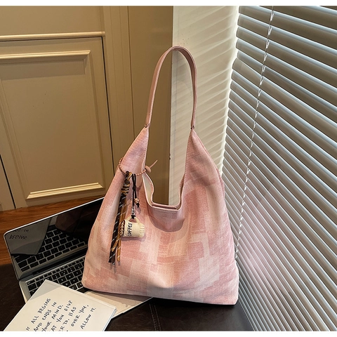 Große Kapazität Segeltuch Tote Bag Für Damen Casual Geometrischer Druck Schultertasche Mit Kaffeetasse Anhänger Pendler Einkaufstasche