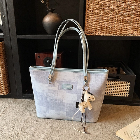 Borsa Tote da Donna a Grande Capacità Con Stampa Geometrica Retrò e Ciondolo a Cavallo Versatile Borsa a Spalla in Pelle PU per Pendolari Moda