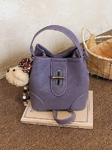 Borsa a Secchiello da Donna Semplice Nicchia Moda Versatile Casual Pendolare Borsa a Tracolla a Spalla Con Simpatico Ciondolo a Orsetto Pelle Sintetica