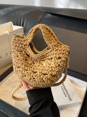 Handmade Woven Shoulder Bag For Women Spring New Vacation Crossbody Beach Bag Hollow Out Crochet Handbag Small Bucket Bag