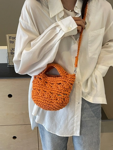 Handmade Woven Shoulder Bag For Women Spring New Vacation Crossbody Beach Bag Hollow Out Crochet Handbag Small Bucket Bag