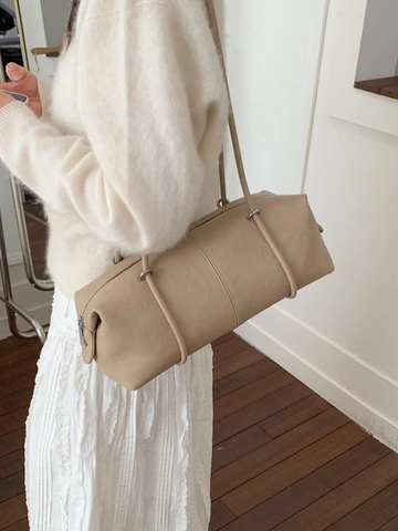 Borsa a Spalla Cilindrica da Donna in Pelle Sintetica Minimalista Borsa Sottobraccio in Stile Bowling Grande Capacità per Pendolari