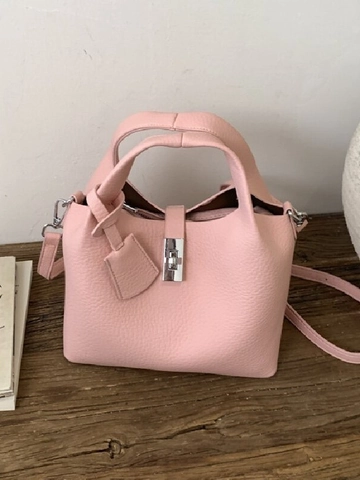 Sac Seau pour Femme en Cuir Synthétique Minimaliste Design de Niche Texture Galet Sac à Main Bandoulière Avec Fermoir Argenté
