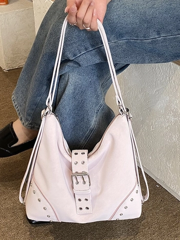 Sac Fourre-tout à Rivets Grande Capacité pour Femmes Sac à Épaule en Cuir Synthétique Style Gothic Punk Sac Hobo Travail