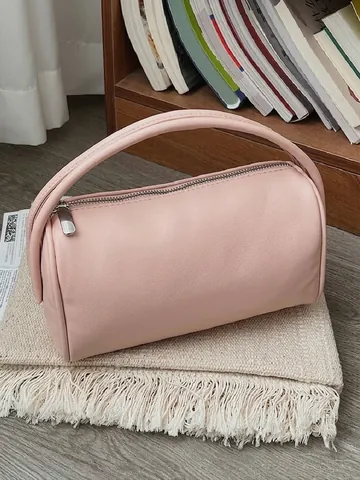Damen Vintage Kunstleder Zylindertasche Mode Nische Schultertasche Pendler Umhängetasche Handtasche Mit Reißverschluss