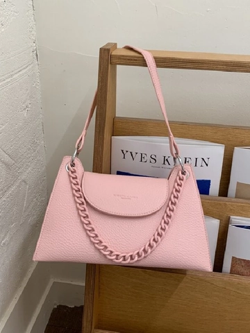 Borsa a Spalla da Donna in Pelle PU con Motivo a Litchi Retrò Decorazione a Catena Grossa Borsa a Tracolla Minimalista per Uso Quotidiano