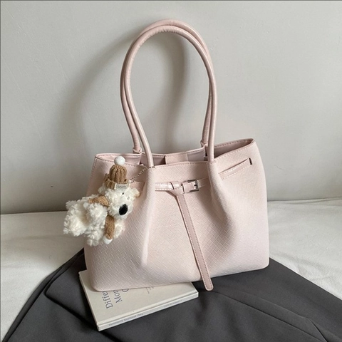 Damen Große Kapazität Vintage Gewebte Wildleder Tragetasche Casual Pendeln Umhängetasche Mit Plüschbär Handtasche