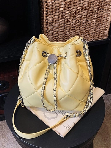 Borsa a Secchiello Vintage Trapuntata a Rombi da Donna Moda di Lusso Pelle Sintetica Catena Spalla Tracolla per Uso Quotidiano