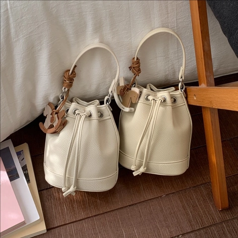 Lychee Textuur Emmer Tas Voor Dames Vintage PU-Leer Schoudertas Met Paardenhanger Kleine Handtas Voor Dagelijks Gebruik