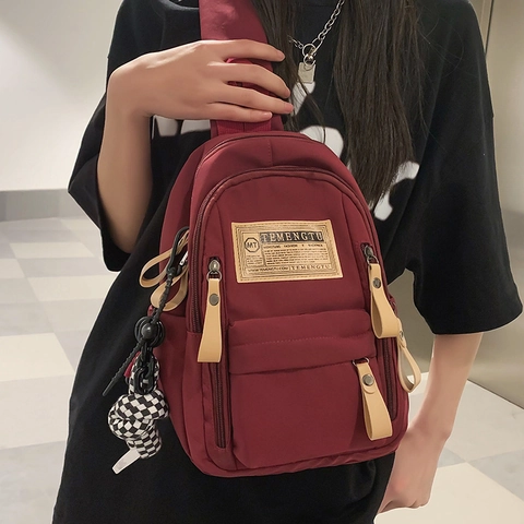 Damen Fashion Nylon Brusttasche Streetwear Gürteltasche Casual Leichte Umhängetasche Mit Kariertem Anhänger Reise Rucksack