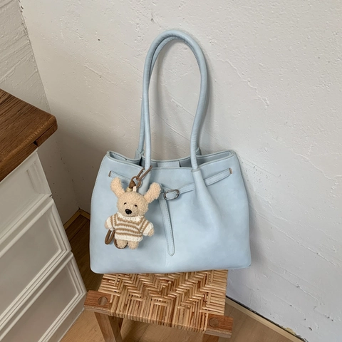 Borsa Tote da Donna a Grande Capacità Semplice Retro in Pelle PU Borsa a Spalla Moda Stile Coreano Borsa a Mano per Pendolarismo Quotidiano Con Ciondolo