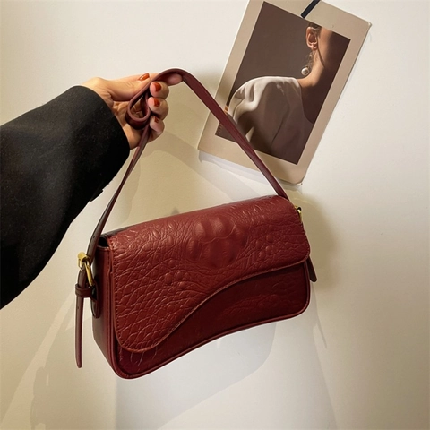 Women Fashion Crocodile Pattern Underarm Bag Niche Luxury PU Leather Simple Small Square Bag Commuter Shoulder Crossbody Bag